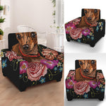 Embroidery Chihuahua And Flower Print Armchair Slipcover