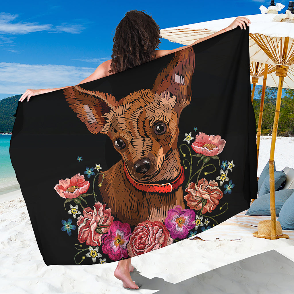 Embroidery Chihuahua And Flower Print Beach Sarong Wrap