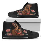 Embroidery Chihuahua And Flower Print Black High Top Shoes