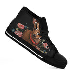 Embroidery Chihuahua And Flower Print Black High Top Shoes