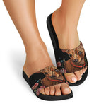 Embroidery Chihuahua And Flower Print Black Slide Sandals