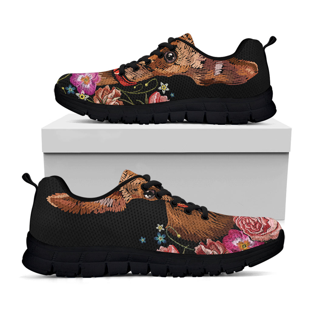 Embroidery Chihuahua And Flower Print Black Sneakers