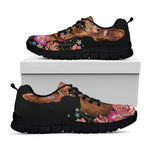 Embroidery Chihuahua And Flower Print Black Sneakers