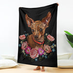 Embroidery Chihuahua And Flower Print Blanket