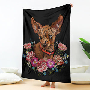 Embroidery Chihuahua And Flower Print Blanket