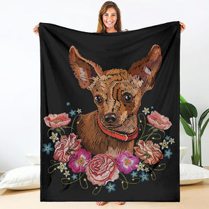 Embroidery Chihuahua And Flower Print Blanket