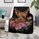 Embroidery Chihuahua And Flower Print Blanket