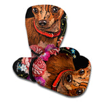 Embroidery Chihuahua And Flower Print Boxing Gloves