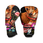 Embroidery Chihuahua And Flower Print Boxing Gloves