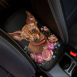 Embroidery Chihuahua And Flower Print Car Center Console Cover