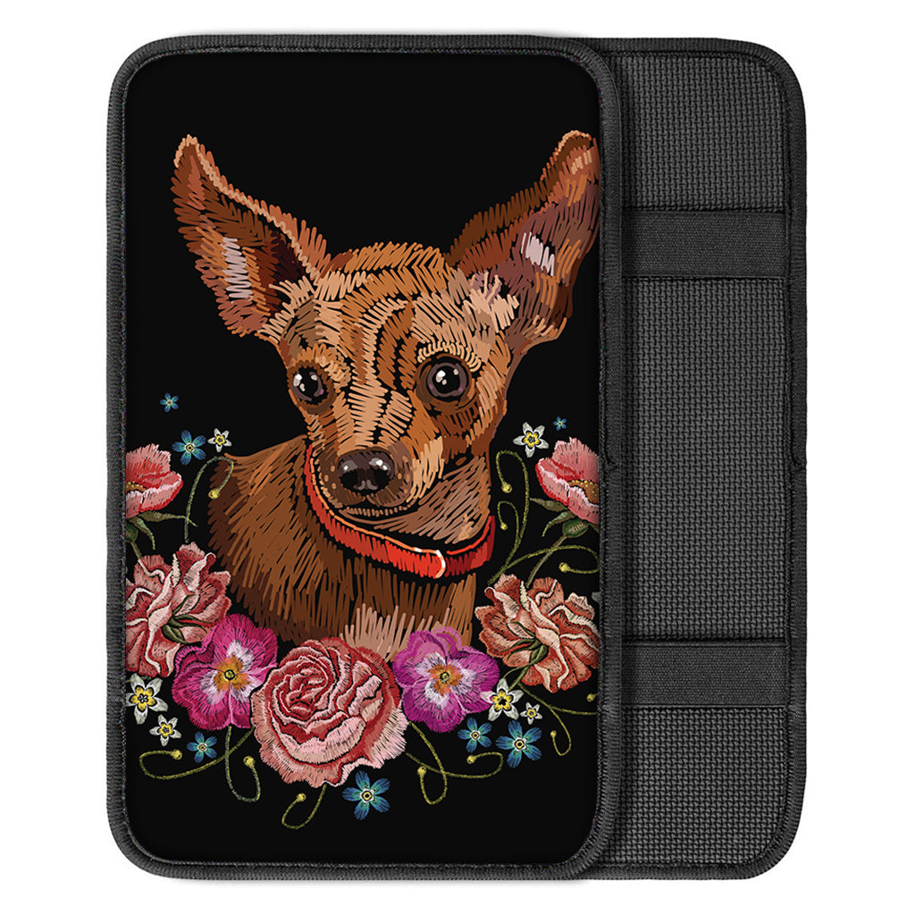 Embroidery Chihuahua And Flower Print Car Center Console Cover