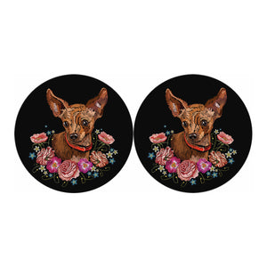 Embroidery Chihuahua And Flower Print Car Coasters