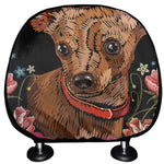 Embroidery Chihuahua And Flower Print Car Headrest Covers