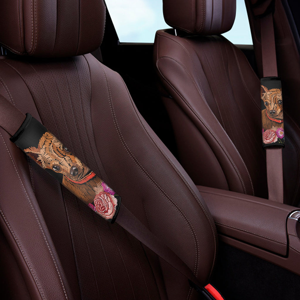 Embroidery Chihuahua And Flower Print Car Seat Belt Covers