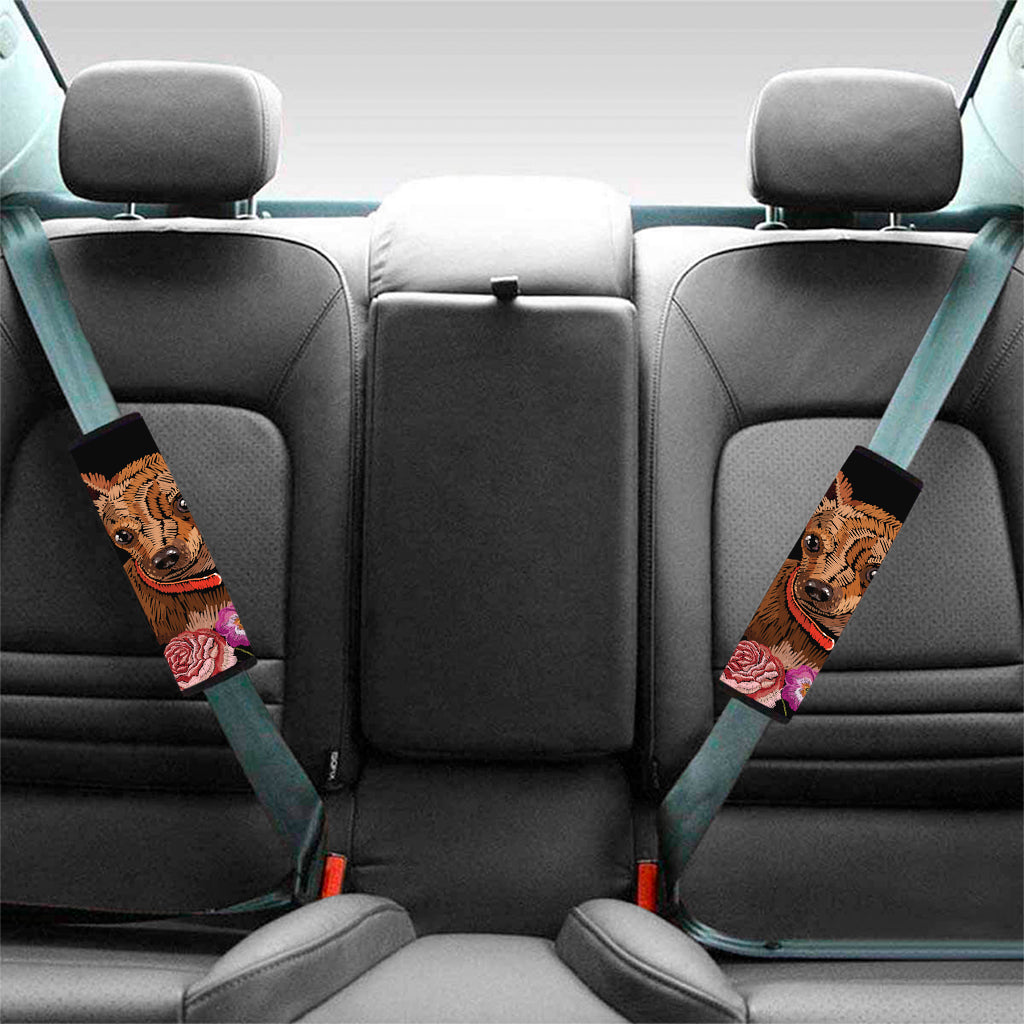 Embroidery Chihuahua And Flower Print Car Seat Belt Covers