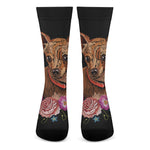 Embroidery Chihuahua And Flower Print Crew Socks