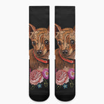 Embroidery Chihuahua And Flower Print Crew Socks