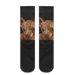 Embroidery Chihuahua And Flower Print Crew Socks