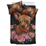 Embroidery Chihuahua And Flower Print Duvet Cover Bedding Set