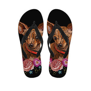 Embroidery Chihuahua And Flower Print Flip Flops