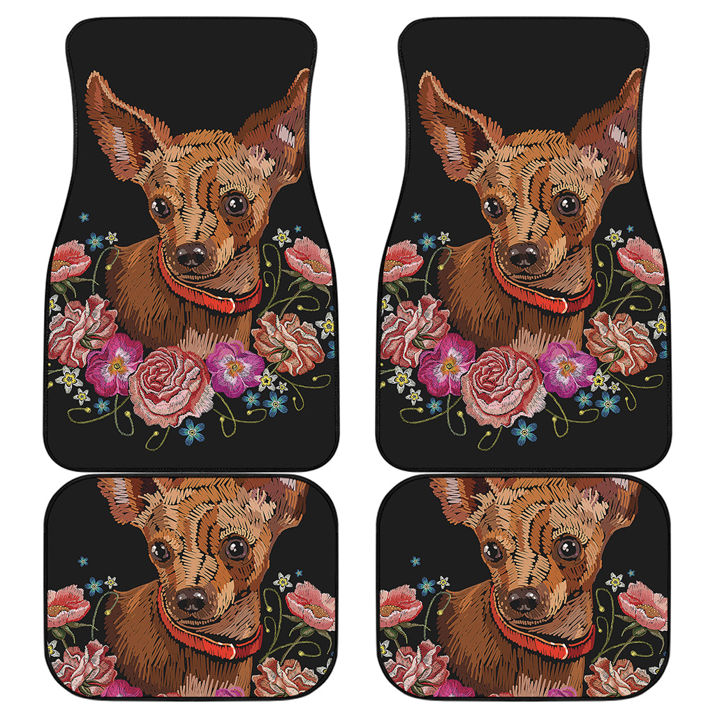Embroidery Chihuahua And Flower Print Front and Back Car Floor Mats