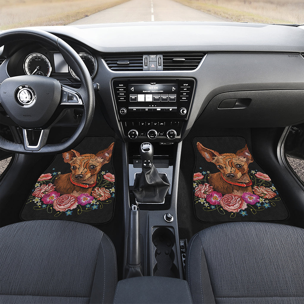 Embroidery Chihuahua And Flower Print Front and Back Car Floor Mats