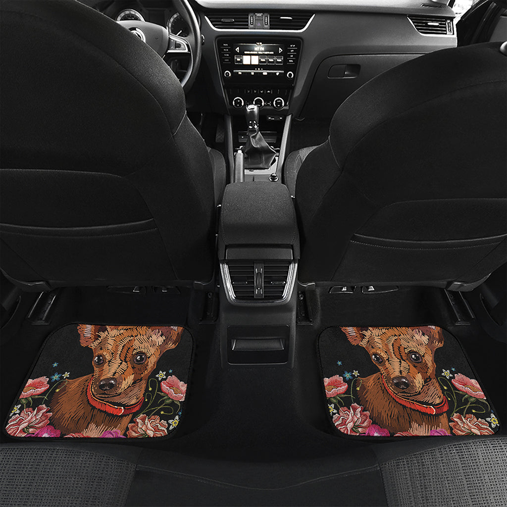 Embroidery Chihuahua And Flower Print Front and Back Car Floor Mats