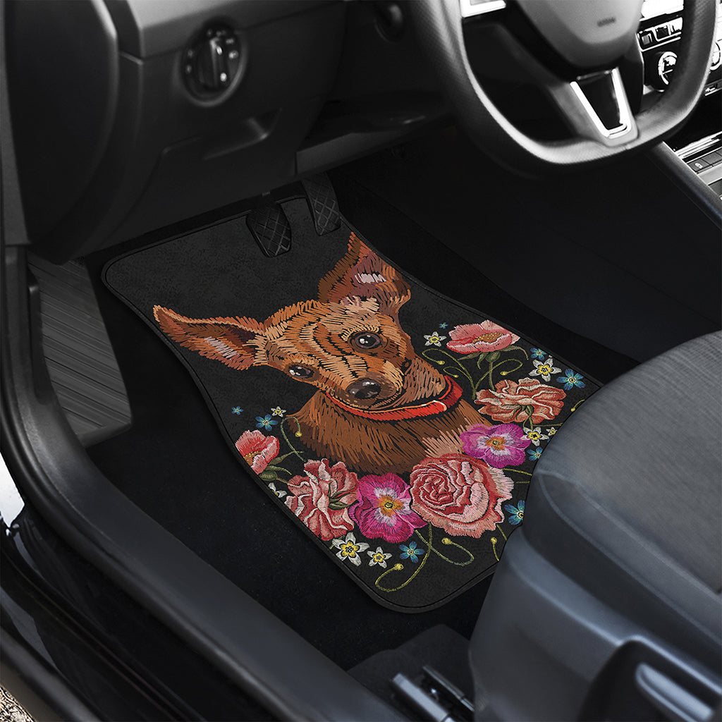 Embroidery Chihuahua And Flower Print Front and Back Car Floor Mats