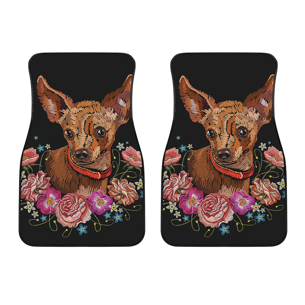 Embroidery Chihuahua And Flower Print Front Car Floor Mats