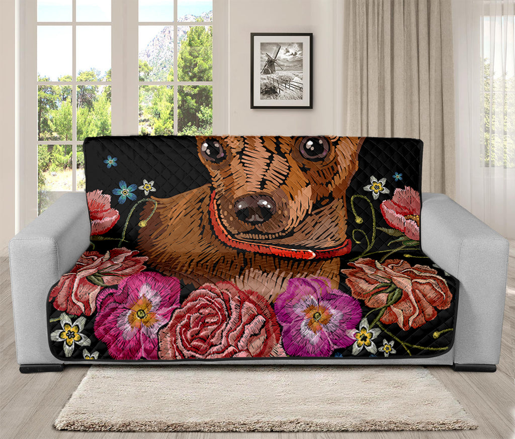 Embroidery Chihuahua And Flower Print Futon Protector