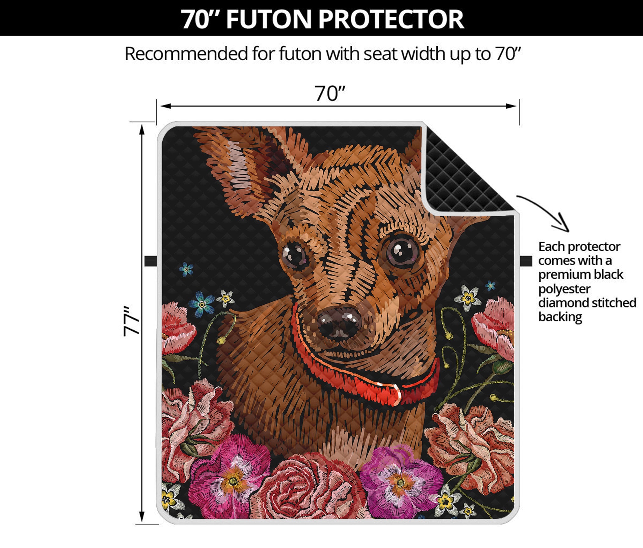 Embroidery Chihuahua And Flower Print Futon Protector