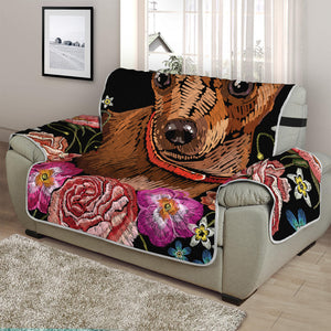 Embroidery Chihuahua And Flower Print Half Sofa Protector