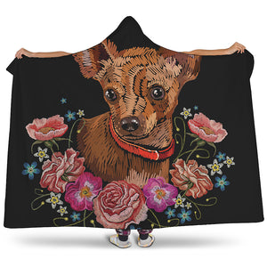 Embroidery Chihuahua And Flower Print Hooded Blanket