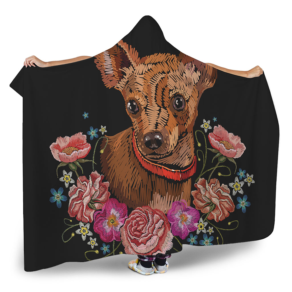 Embroidery Chihuahua And Flower Print Hooded Blanket