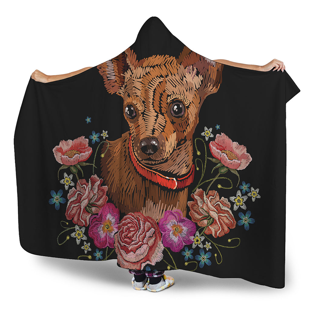 Embroidery Chihuahua And Flower Print Hooded Blanket