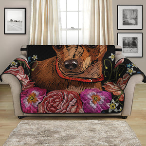 Embroidery Chihuahua And Flower Print Loveseat Protector