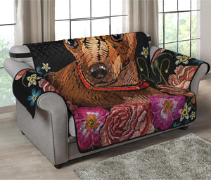 Embroidery Chihuahua And Flower Print Loveseat Protector