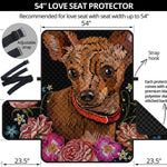 Embroidery Chihuahua And Flower Print Loveseat Protector