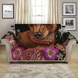 Embroidery Chihuahua And Flower Print Loveseat Protector