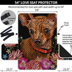 Embroidery Chihuahua And Flower Print Loveseat Protector