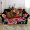 Embroidery Chihuahua And Flower Print Loveseat Slipcover