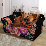 Embroidery Chihuahua And Flower Print Loveseat Slipcover