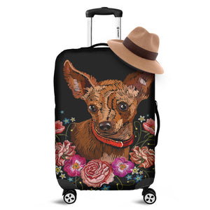 Embroidery Chihuahua And Flower Print Luggage Cover