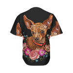 Embroidery Chihuahua And Flower Print Men's Baseball Jersey