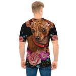 Embroidery Chihuahua And Flower Print Men's T-Shirt