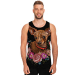 Embroidery Chihuahua And Flower Print Men's Tank Top