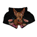 Embroidery Chihuahua And Flower Print Muay Thai Boxing Shorts