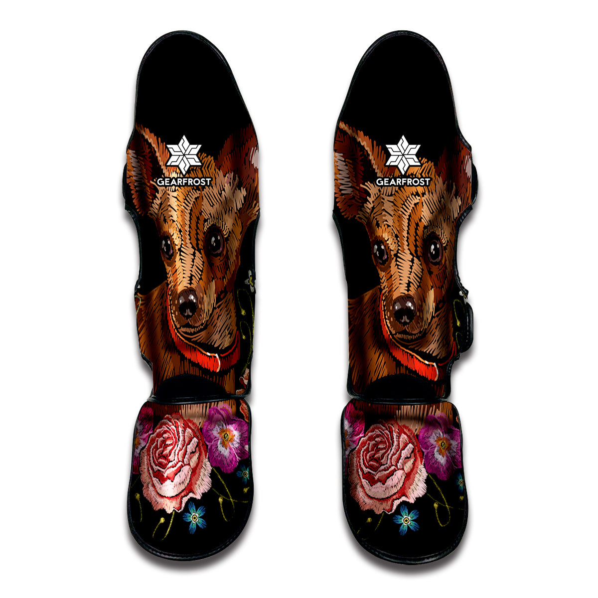 Embroidery Chihuahua And Flower Print Muay Thai Shin Guard