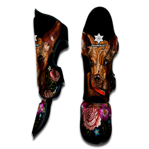 Embroidery Chihuahua And Flower Print Muay Thai Shin Guard