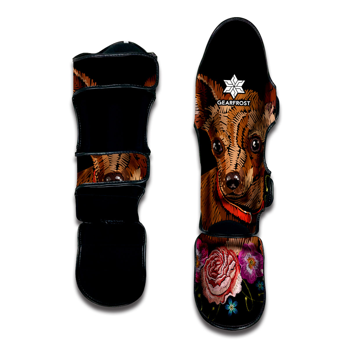 Embroidery Chihuahua And Flower Print Muay Thai Shin Guard